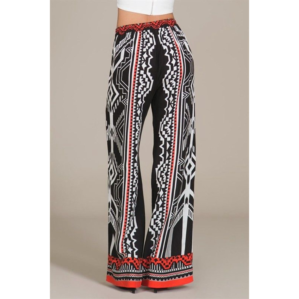 Women's Jealous Tomato L Black Red White Tribal Print Wide Leg Pants - Picture 3 of 15